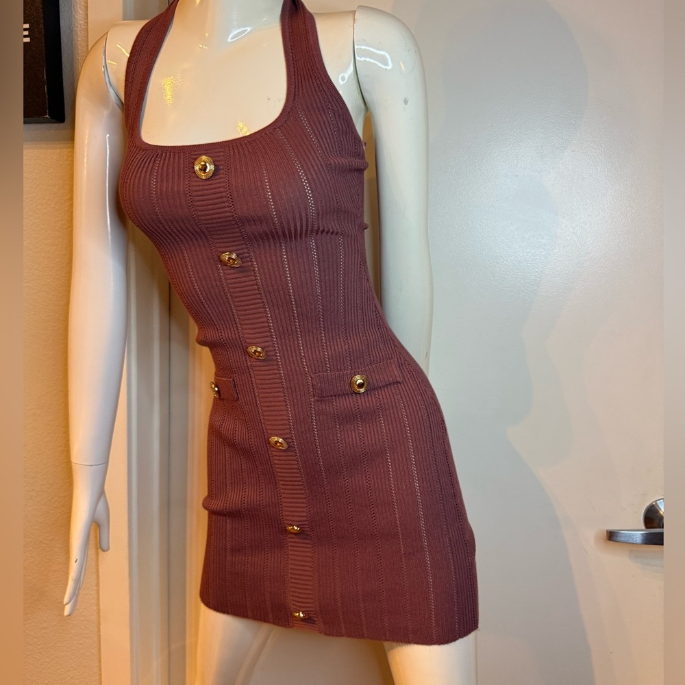 Windsor Mauve Ribbed Button Front Bodycon Mini Dress